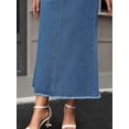 thumbnail image 5 of DARING DIVA Women's Denim Maxi A Line Raw Hem Jean Skirt Small Blue, 5 of 7