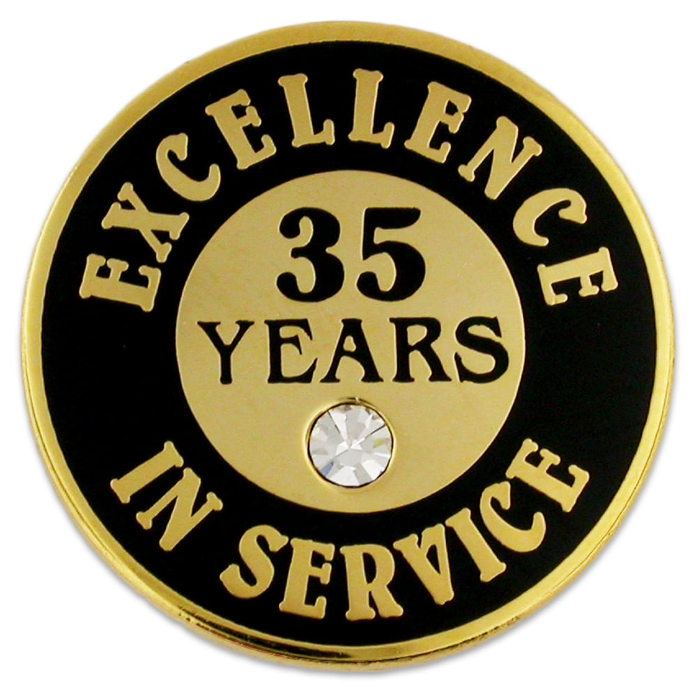 PinMart Gold Plated Excellence in Service 35 Year Award Lapel Pin