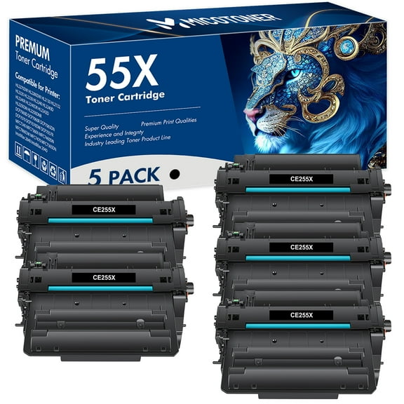 MICOTONER 5-Pack Compatible Toner Cartridge for HP CE255X 55X LaserJet P3015 P3011 P3016 MFCP M525dn M525c M521dn M521dw Printer (Black)