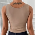 thumbnail image 4 of Sleeveless Thermal Fleece Tank Top For Women V Neck Lace Camisole Warm Base Layer Cami Vest Underwear Tops With Chest Pads Khaki Free size, 4 of 8