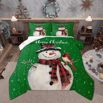 Manfei Kawaii Snowman Bedding Comforter Set for Kids Children, Merry Christmas Twin Comforter Sets, Snow Cardinal Bird Bedding Set, Green Room Decor Reversible 2-Piece