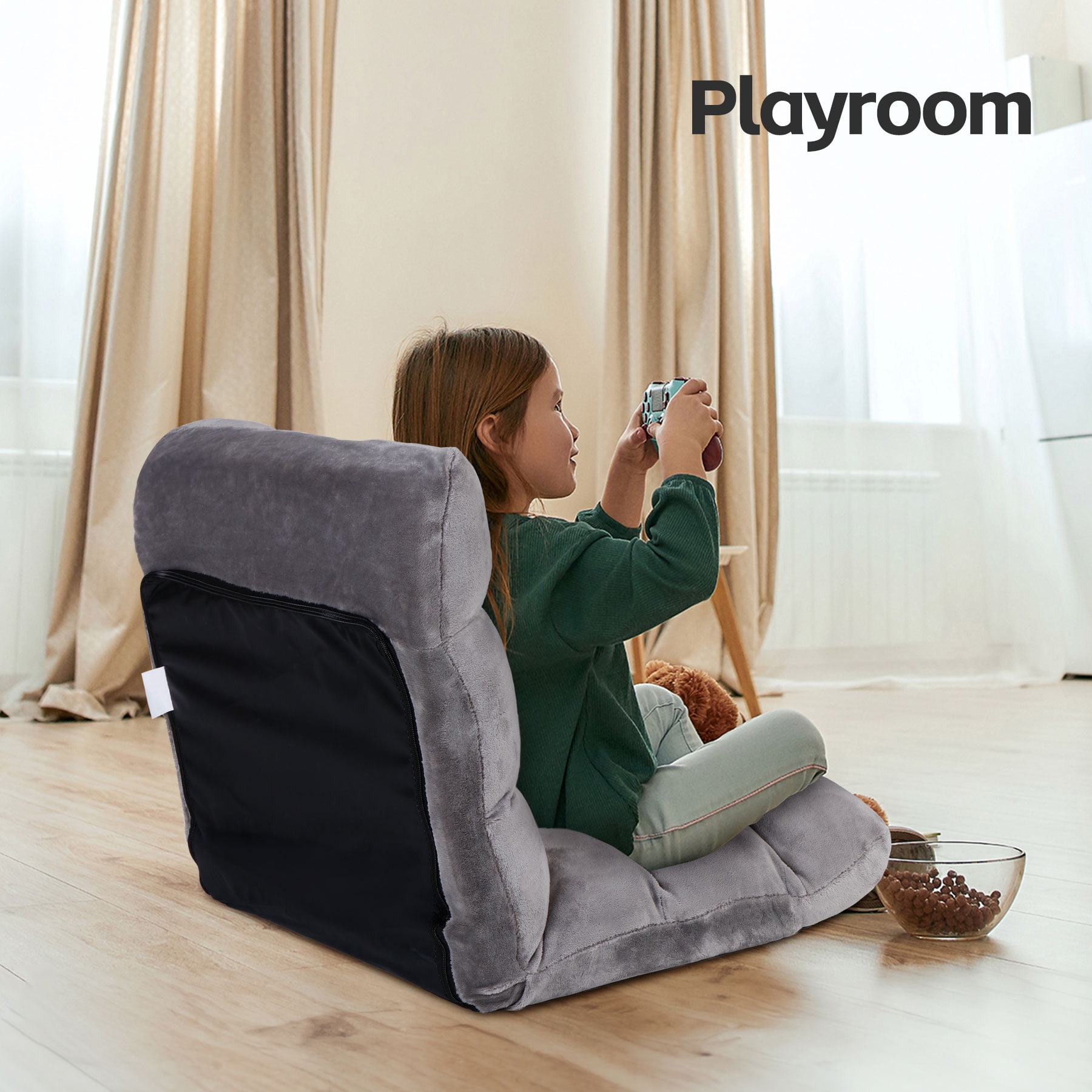 HomGarden 14-Position Adjustable Floor Chair Padded Folding Gaming Sofa Chair Grey 18.5”W x 19.3”D x 18”H