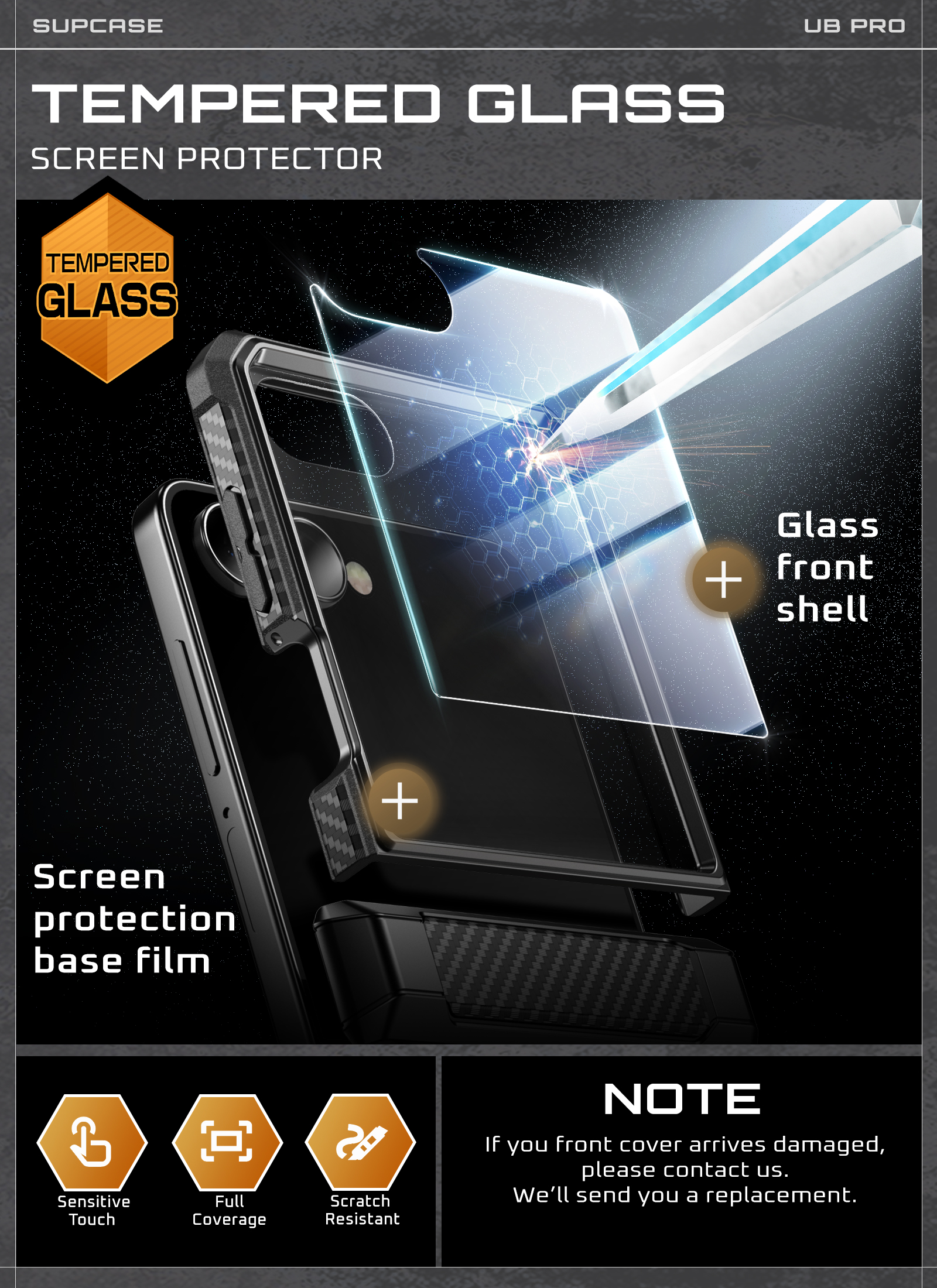 SUPCASE Unicorn Beetle Pro for Samsung Galaxy Z Flip 7 Case with Built-in Stand & Belt-Clip, [Hinge Protection] [Front Tempered Glass Screen Protector] Full Body Military-Grade Phone Cover, Black