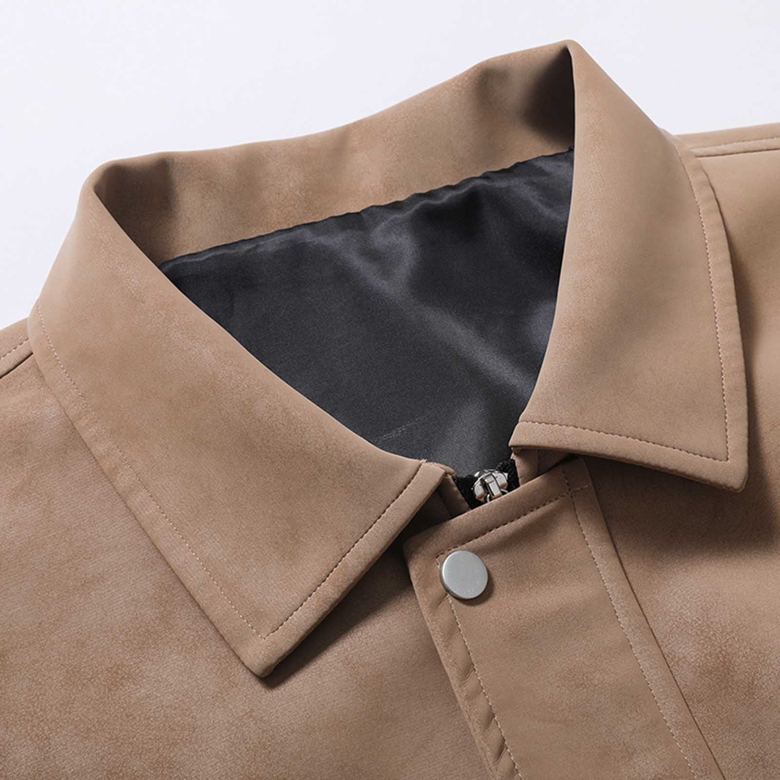 Kakii Men's Suede Bomber Jacket Oversized Retro Streetwear Zip Up Faux Leather Coat with Turn Down Collar