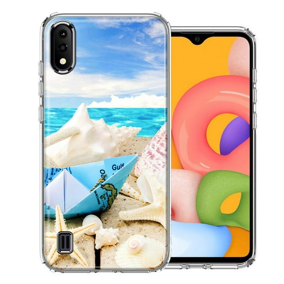 MUNDAZE For Samsung A01 Beach Paper Boat Design Double Layer Phone Case Cover