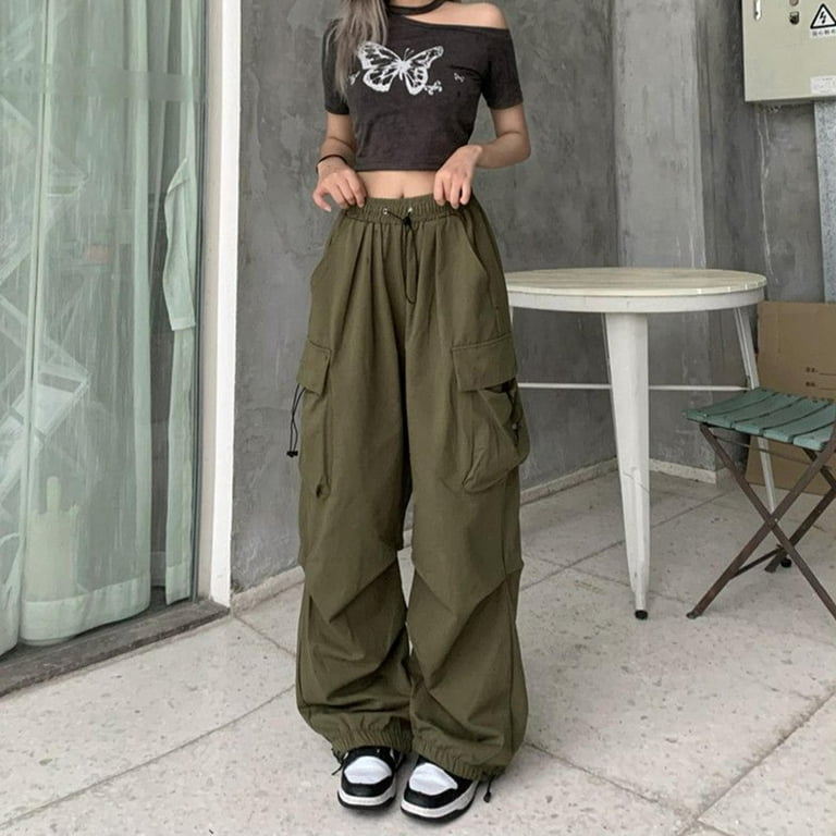 YOLAI Womens Baggy Cargo Pants Streetwear Hop Joggers Sweatpants Drawstring Casual  Loose Wide Leg Trousers,Size:S-12XL 