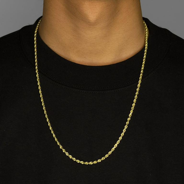 10K Yellow Gold Solid Diamond Cut Rope Chain Necklace (4mm, 22) 
