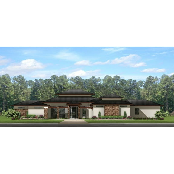 556-3541: Contemporary Modern 2 Bed, 4 Bath Luxury Home Plan, 3541 Sq Ft: Full Blueprints with License to Build by Home Plan Marketplace - Lesuto