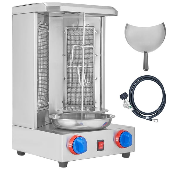 KFFKFF Gyro Rotisserie Grill, Accommodates 13 lbs, Dual Burner Chicken Roaster, Gas-Powered Vertical Broiler, Ideal for Home and Restaurant Use, Perfect for Kebab and Shawarma Preparation