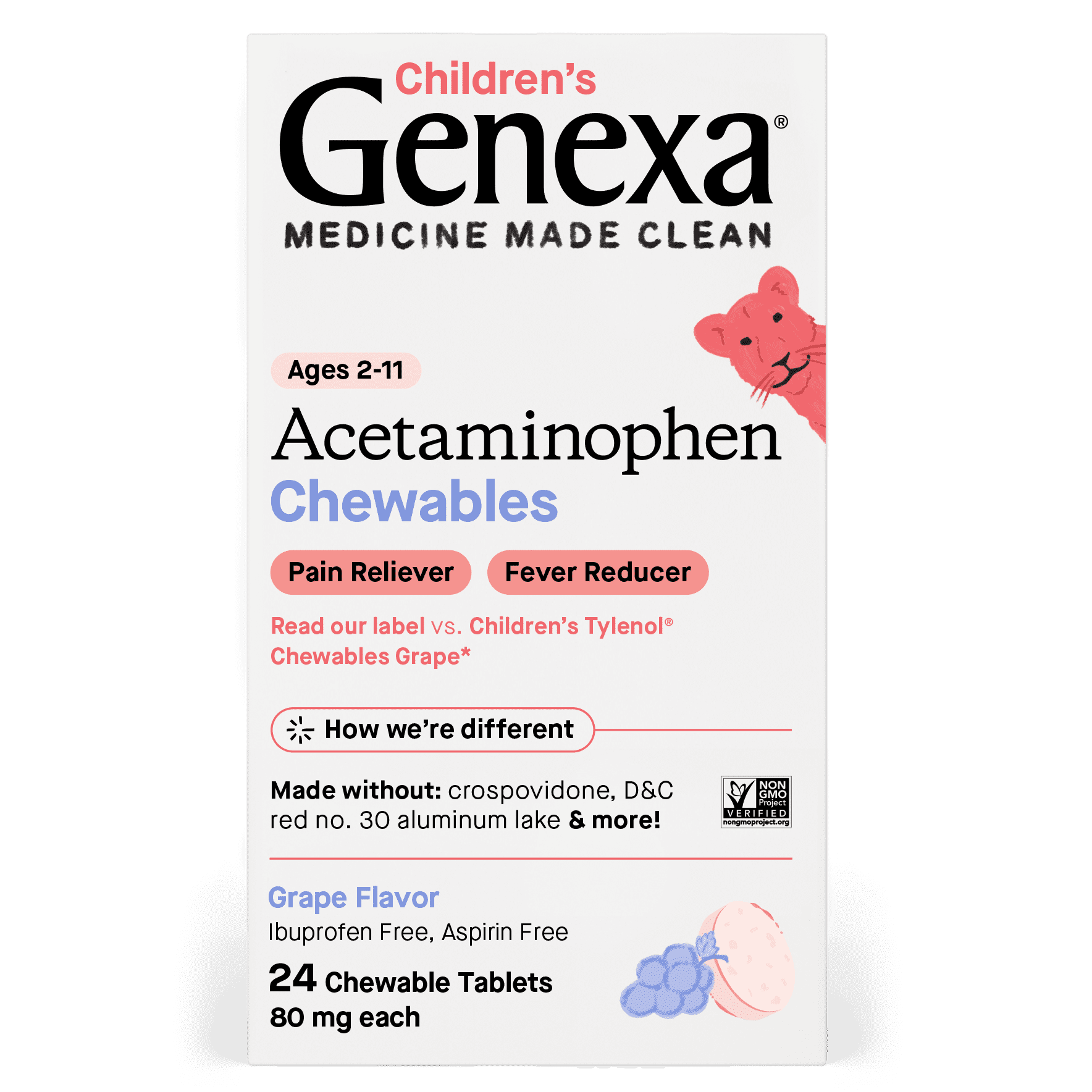 Genexa Children's Acetaminophen Pain & Fever Relief Chewable Tablets, 24 Ct