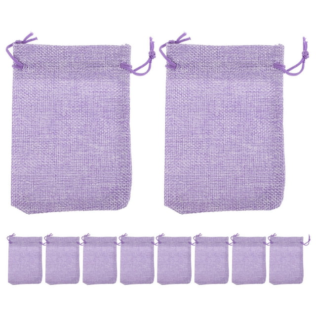 10pcs Bolsa de yute de lino Bolsa de joyería Bolsas de regalo con cordón (púrpura)