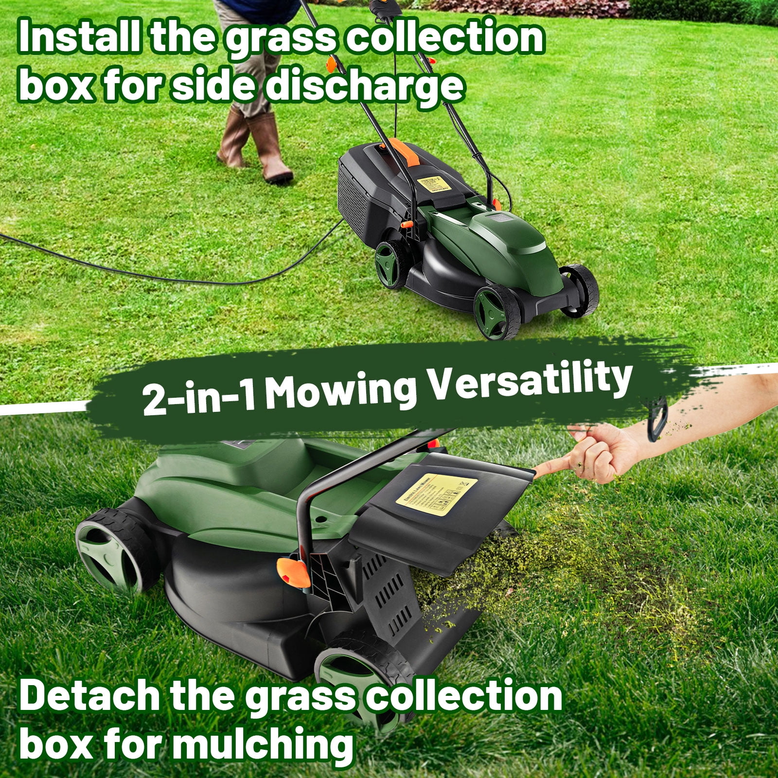 Topbuy Electric Lawn Mower 2 in 1 Versatile Corded Lawn Mower with Grass Collection Box 12 AMP Motor Walmart