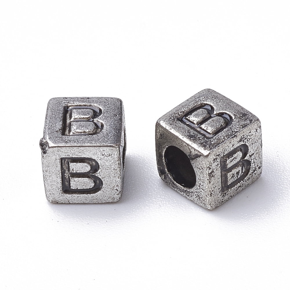 Antique Style Acrylic Beads Horizontal Hole Cube with Initial Letter Antique Silver Plated 6x6x6mm Hole: 3mm about 3000pcs/500g