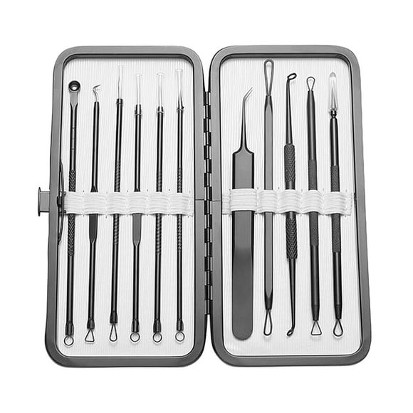 11Pcs Stainless Steel Acne Pimple Tweezers Extractor Comedone Extractor Tool Blackheads Blemish Removing with Case