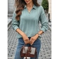 thumbnail image 6 of Women'S 2025 Autumn and Winter Solid Color Pullover Sweater Loose Lapel Long Sleeve Top Dark Green S, 6 of 9