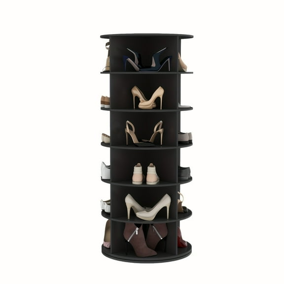 6-Tier Spinning Shoe Rack Tower - 360° Revolving Lazy Susan Shoe Organizer with Free Standing Design - Perfect for Entryway, Living Room, and Hallway Storage