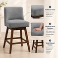 thumbnail image 6 of SESSLIFE Gray Bar Stools with Back Set of 2, 26" Counter Height Swivel Bar Stools, Upholstered Farmhouse Counter Stools with Solid Wood Legs, Bar Chairs for Kitchen Island & Home, 6 of 10