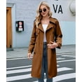 thumbnail image 5 of Women'S Double Breasted Long Trench Coat Windproof Classic Lapel Slim Overcoat with Belt Brown S, 5 of 9