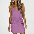 thumbnail image 2 of Einccm Women's Casual Summer Dress Sleeveless V Neck Adjustable Strap Tie Waist Midi Dress with Pockets Solid Color Flowy Lightweight Comfortable Outfit for Beach Vacation Work Daily Wear, 2 of 5