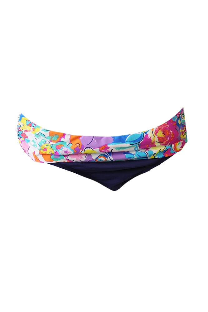 Anne Cole Women's Floral Foldover Hipster Bikini Bottom (L, Navy)