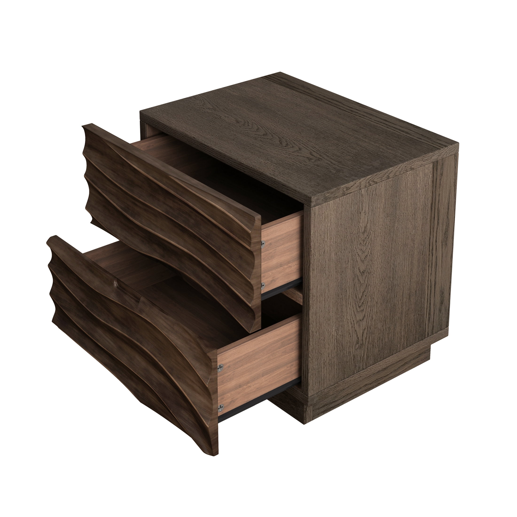 GDF Studio Set of 2 Solid Wood Nightstands with 2 Drawers, Handle-Free Design, Brown
