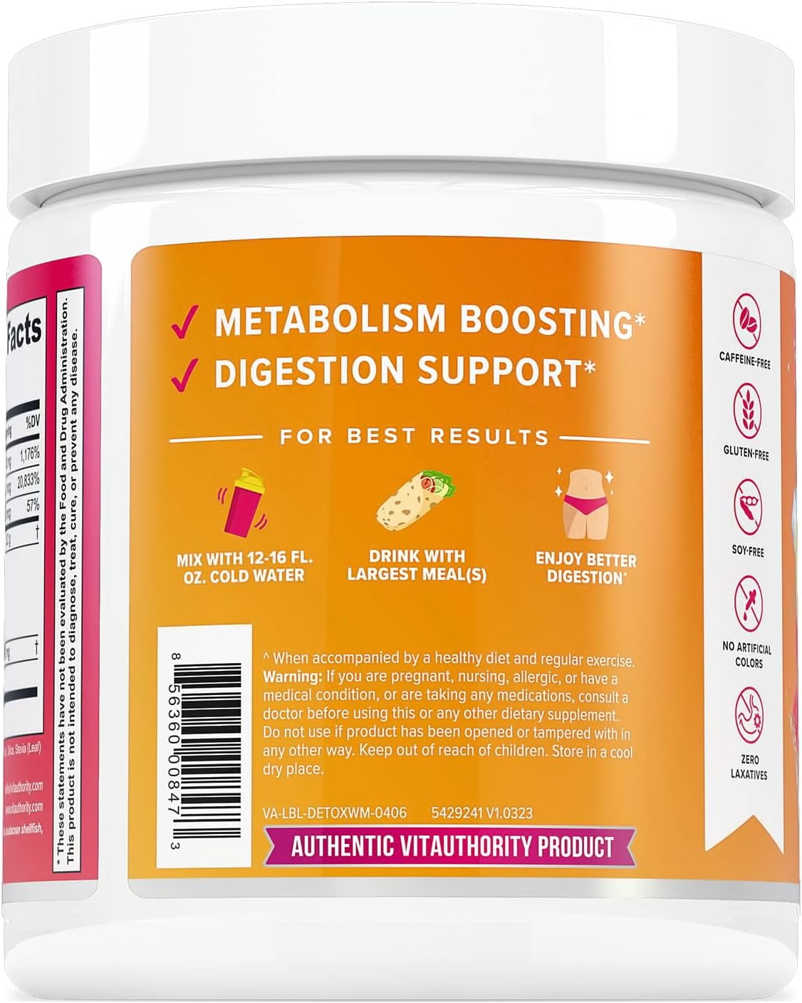Vitauthority Detox Nourish Dietary Supplement Powder, Metabolism Support & Digestion Aid, Watermelon, 10.9 oz