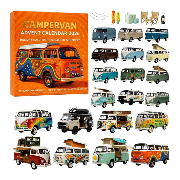 Campervan Advent Calendar 2026, 24 Days Christmas Countdown with Retro Van Ornaments, Acrylic Blind Box Vehicles, Collectible Mystery Gift Set for Kids & Adults