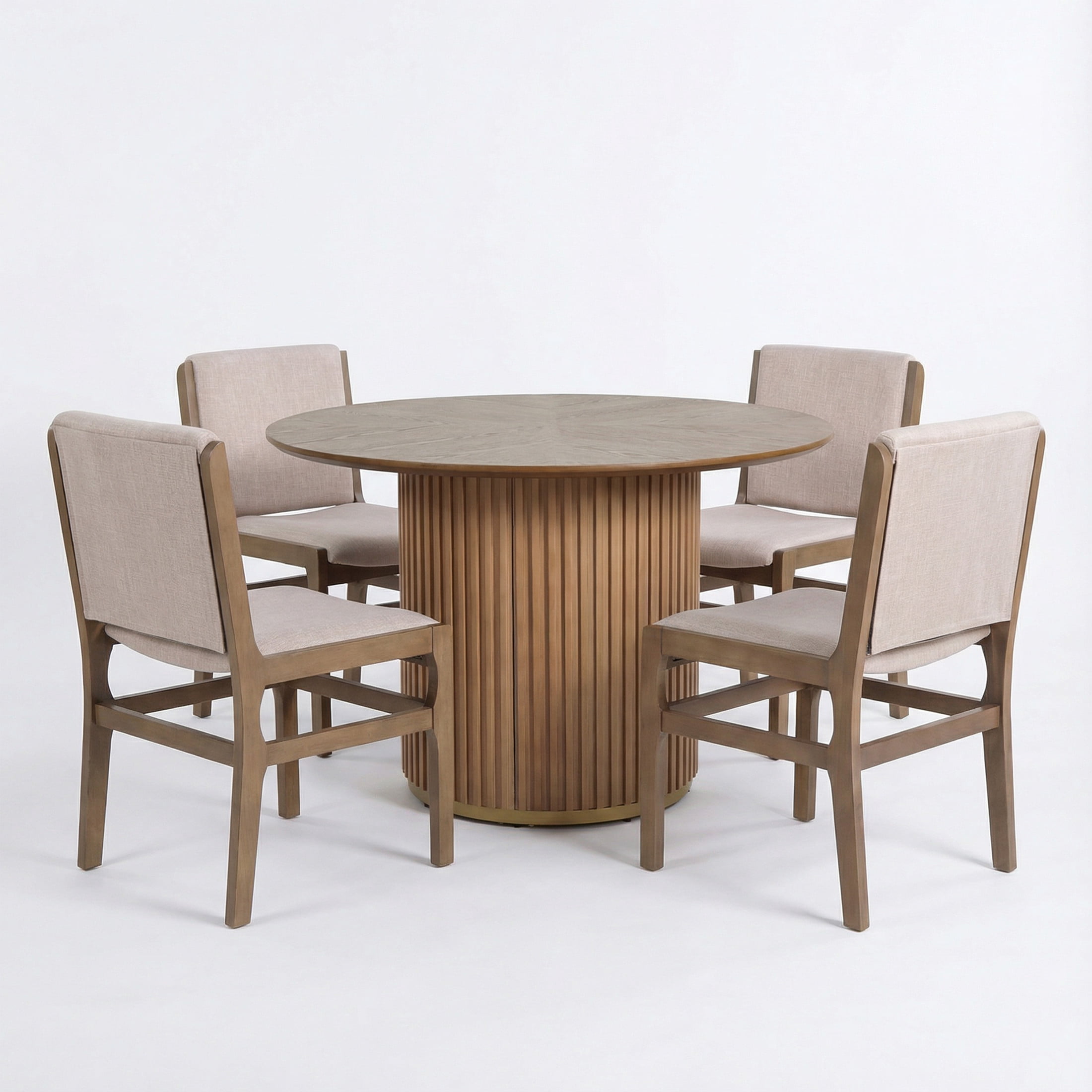 Christopher Knight Home 5-Piece Modern Round Pedestal Dining Table with Upholstered Chairs, Natural+Walnut