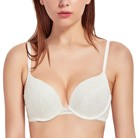 

DOBREVA Women’s Lace Push Up Bra Padded Plunge Underwire Full Coverage Plus Size
