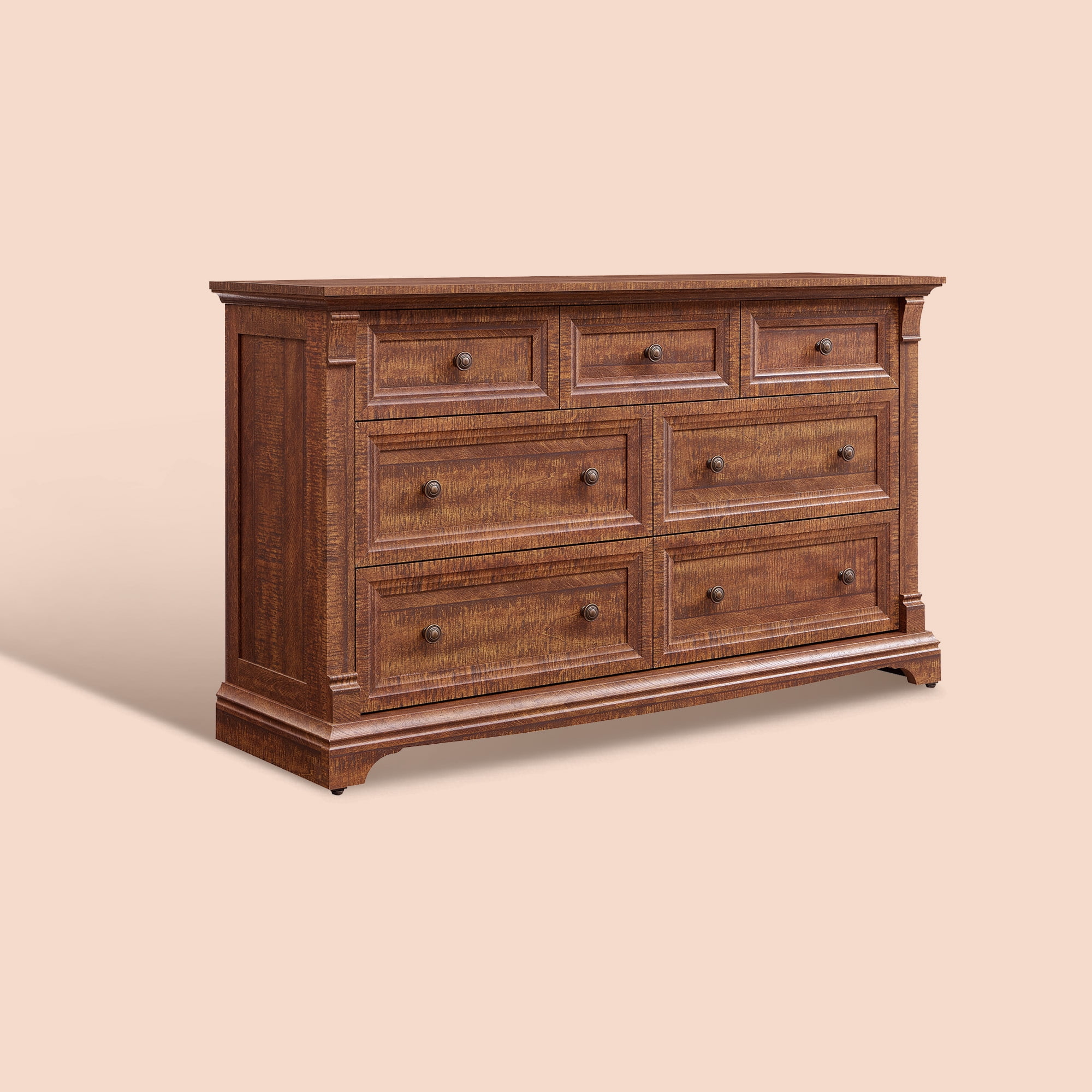 KeyWhat 54" Farmhouse 7-Drawer Dresser with Handles for Bedroom, Living Room , Hallway