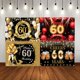 thumbnail image 2 of Banner de fondo personalizado para decoración de fiesta de feliz cumpleaños número 60, fondo negro y dorado con globo, 2 of 8
