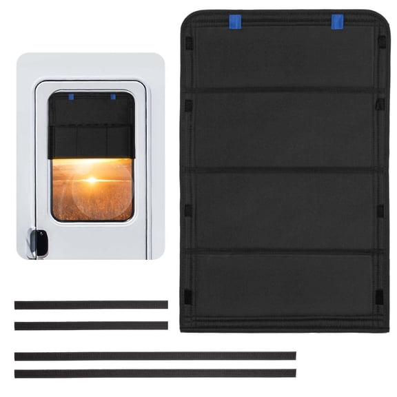 RV Door Window Shade, New Model Foldable RV Blackout Window Cover, UV Rays Protection Camper Trailer Door Window Cover, Hook and Loop Fastener Waterproof Thickened Oxford Fabric (Black)
