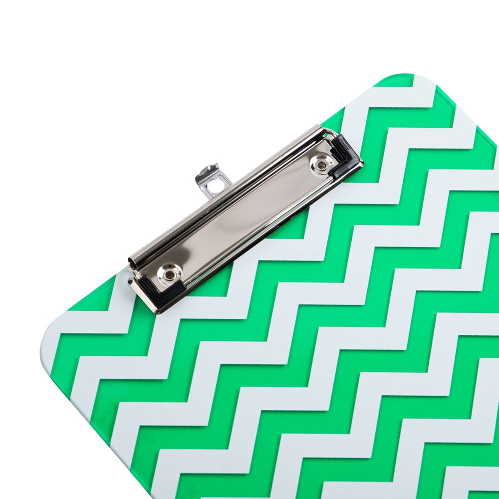 JAM Paper Plastic Clipboard, 9 x 12.5, Green Chevron, 1/Pack