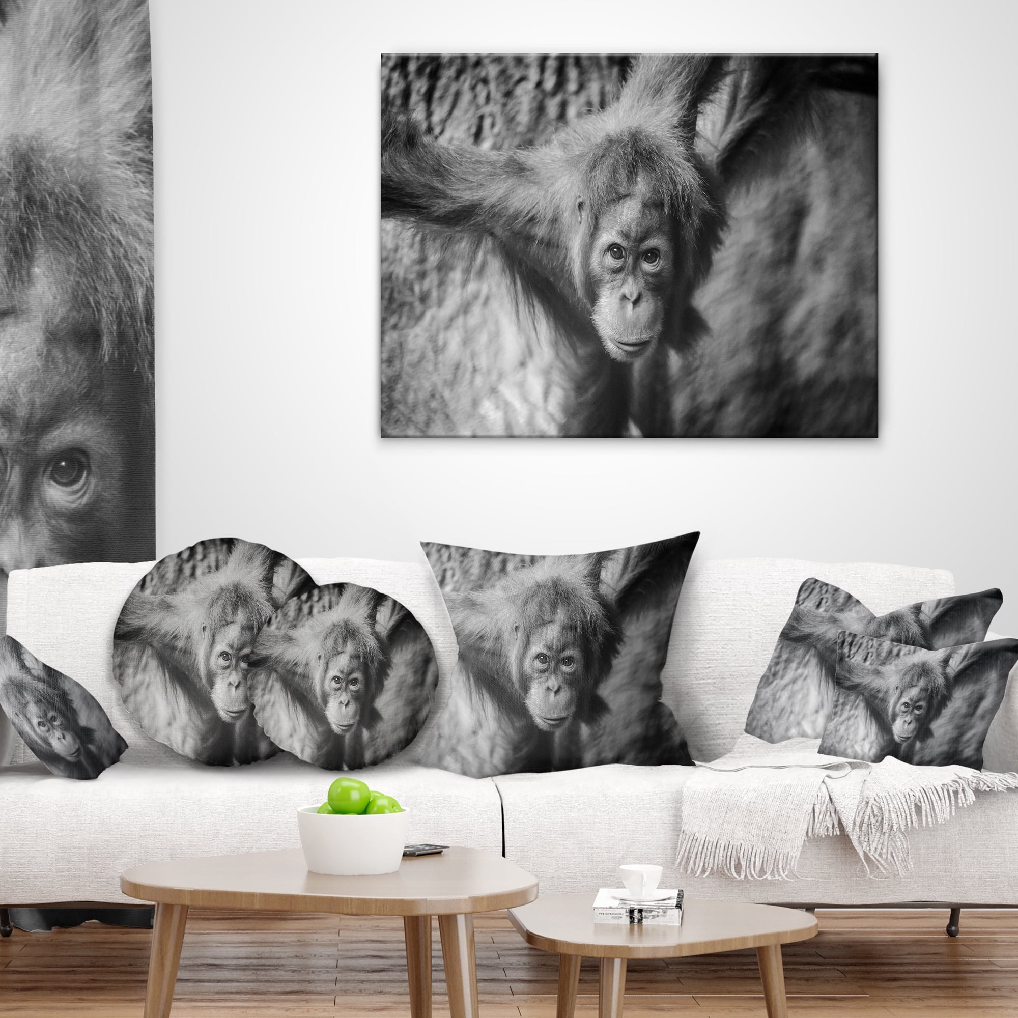 Designart Young Orangutan Black - Abstract Throw Pillow - 12x20
