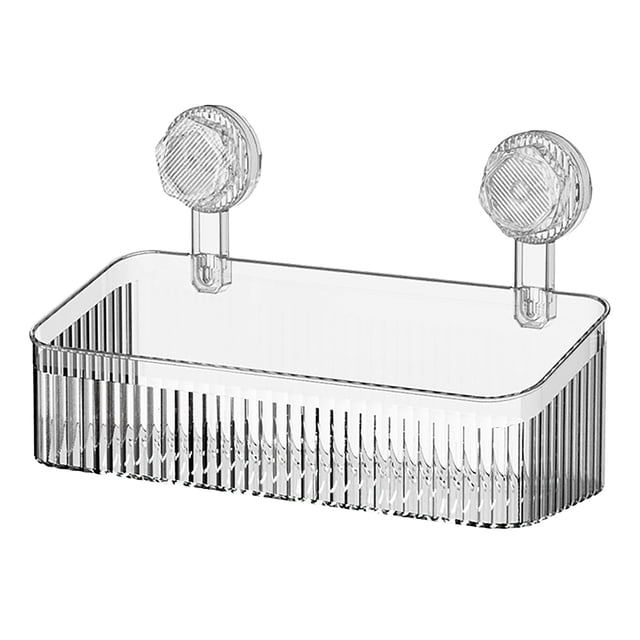 Rotate-Lock Shower Shelf 9.8"×5.1", No-Drill Plastic Basket with Drain Slots, Removable Rack for Dorm & Rv, Smooth-Surface Only, 1 Bathroom Suction Cup Shelf
