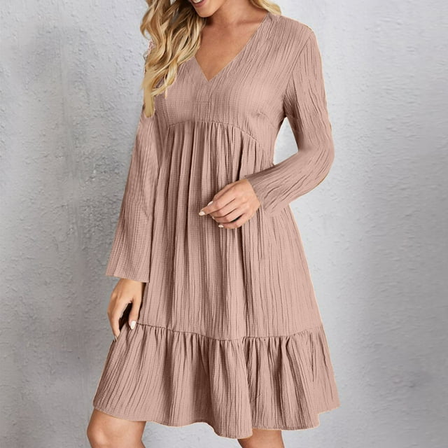 Jienlioq Robe Grande Taille pour Femmes Printemps et Été Manches Longues Col en V Ample Décontractée Taille Haute en Dentelle