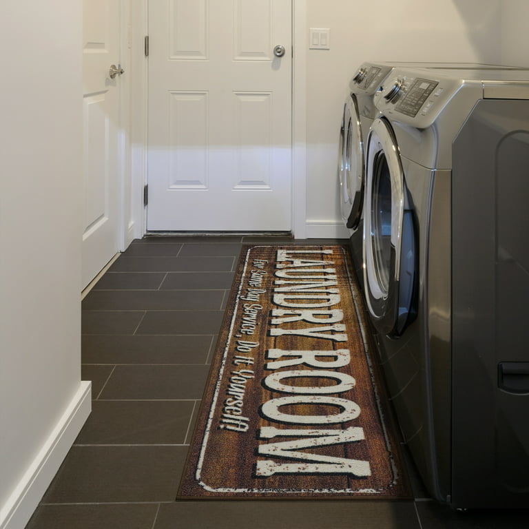 Ottomanson Laundry Non-Slip Rubberback Checkered Border 2x5 Laundry Room Runner Rug, 20 inch x 59 inch, Black