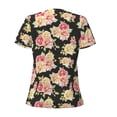 thumbnail image 3 of Goofa Rose Flowers Pattern Womens Deep V Neck Low Cut Tops Casual Summer Short Sleeve Ribbed Knit T-Shirts-Small, 3 of 5