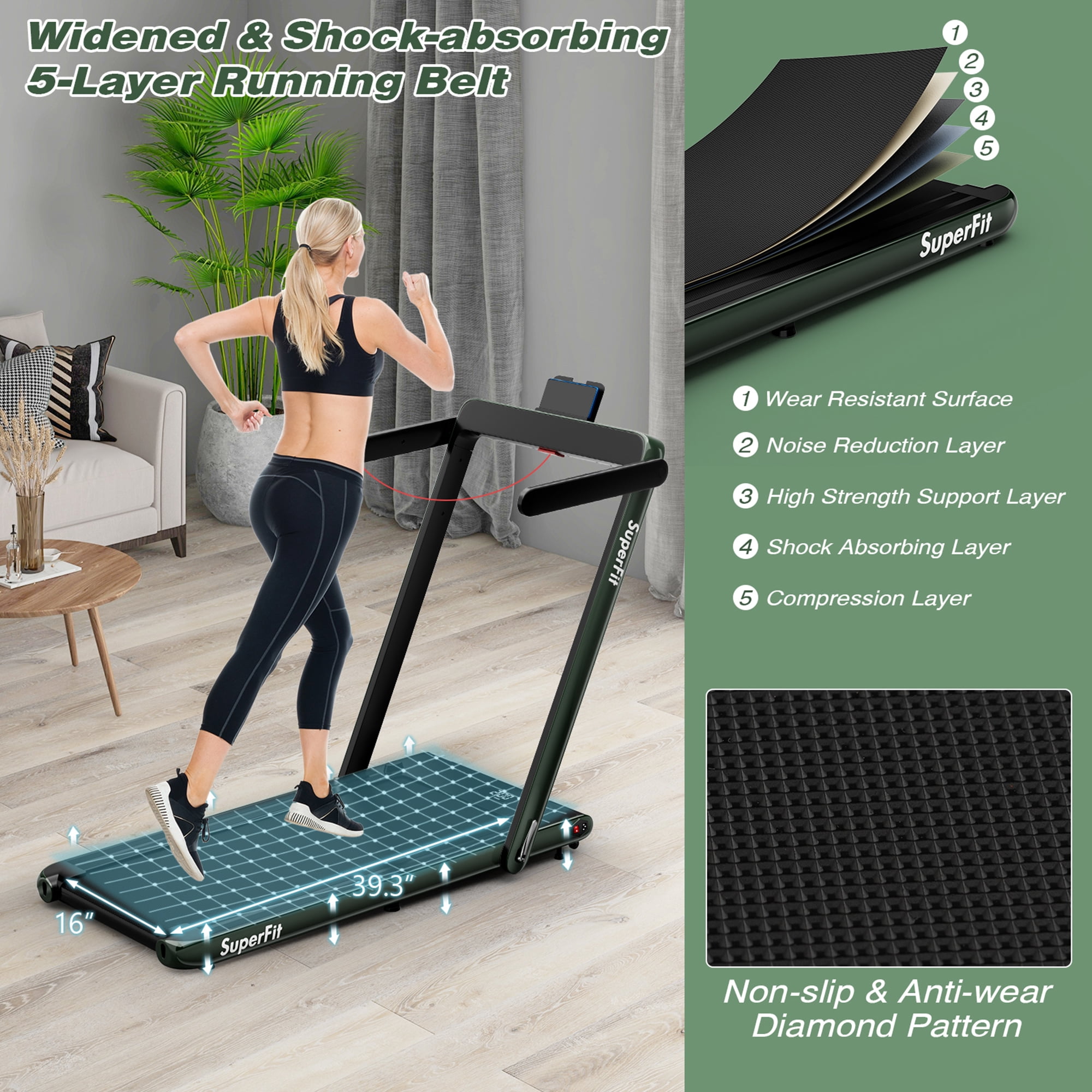 Gymax Motorized Treadmill Folding Under Desk Electric Treadmill w/ APP Green
