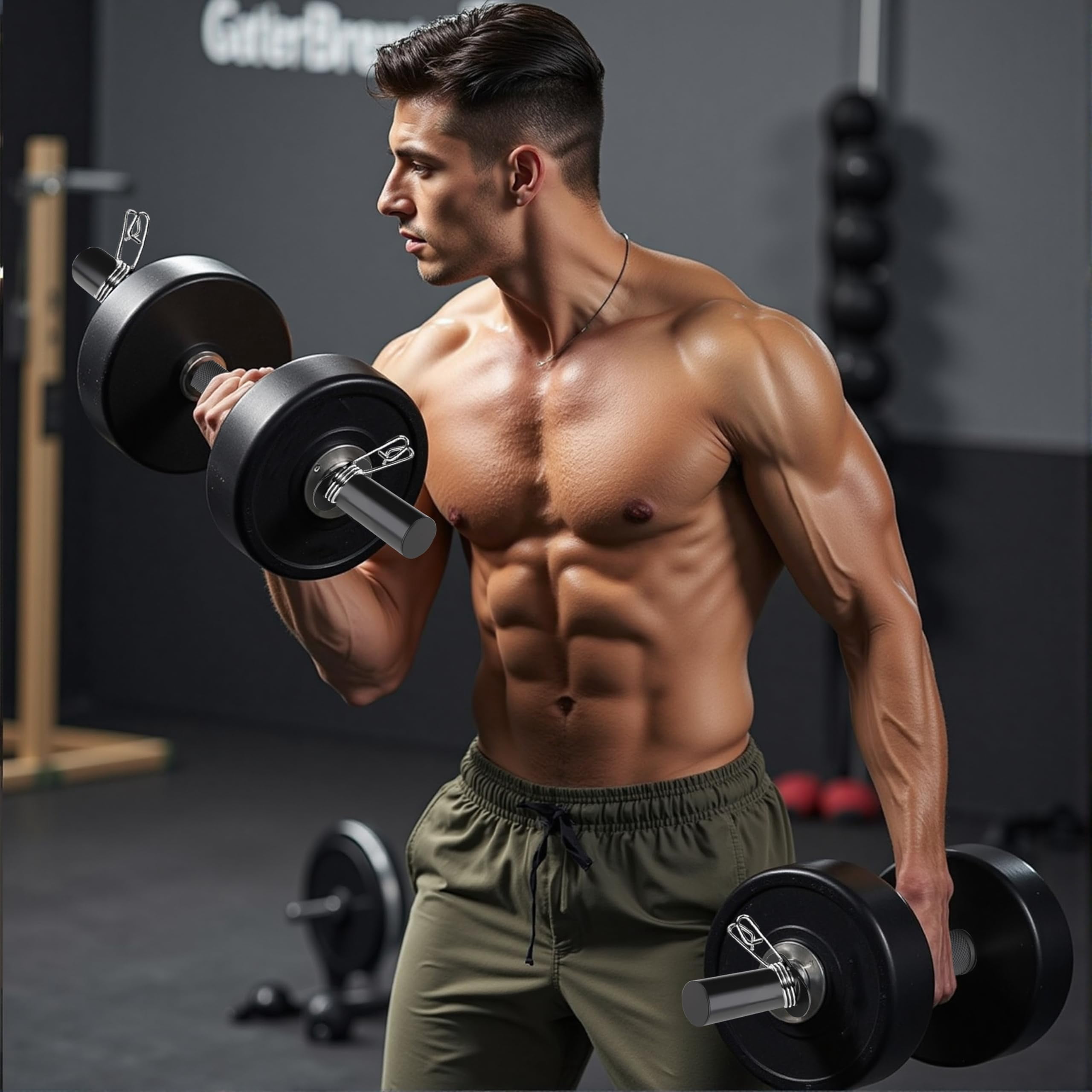 Pair Of 16" Olympic Dumbbell Handles For 2-inch Plates  Loadable Bars With Knurled Rubber Grips Home Gym Strength