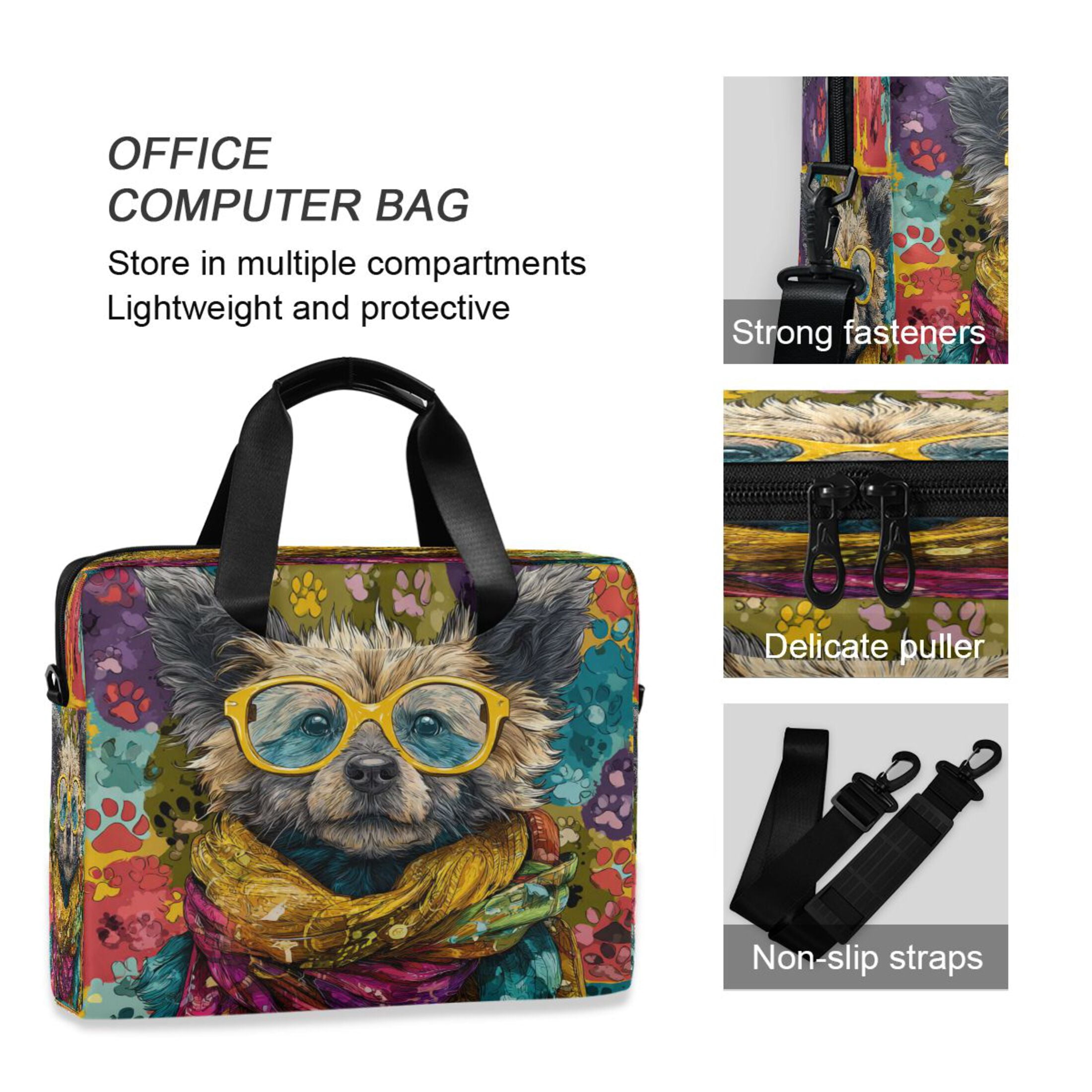 16" Laptop Tote Bag Laptop Sleeve Case Computer Briefcase for Work & Travel Dog Wearing Yellow Glasses