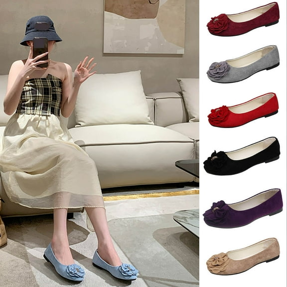 Miluxas Women's Bowknot Ballet Flats Comfortable Slip-On Dressy Casual Bowtie Flat Shoes Loafers Wine 9.5(43)