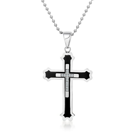 Reinforcements Men's Blackened Cross Pendant with Cubic Zirconia in Stainless Steel