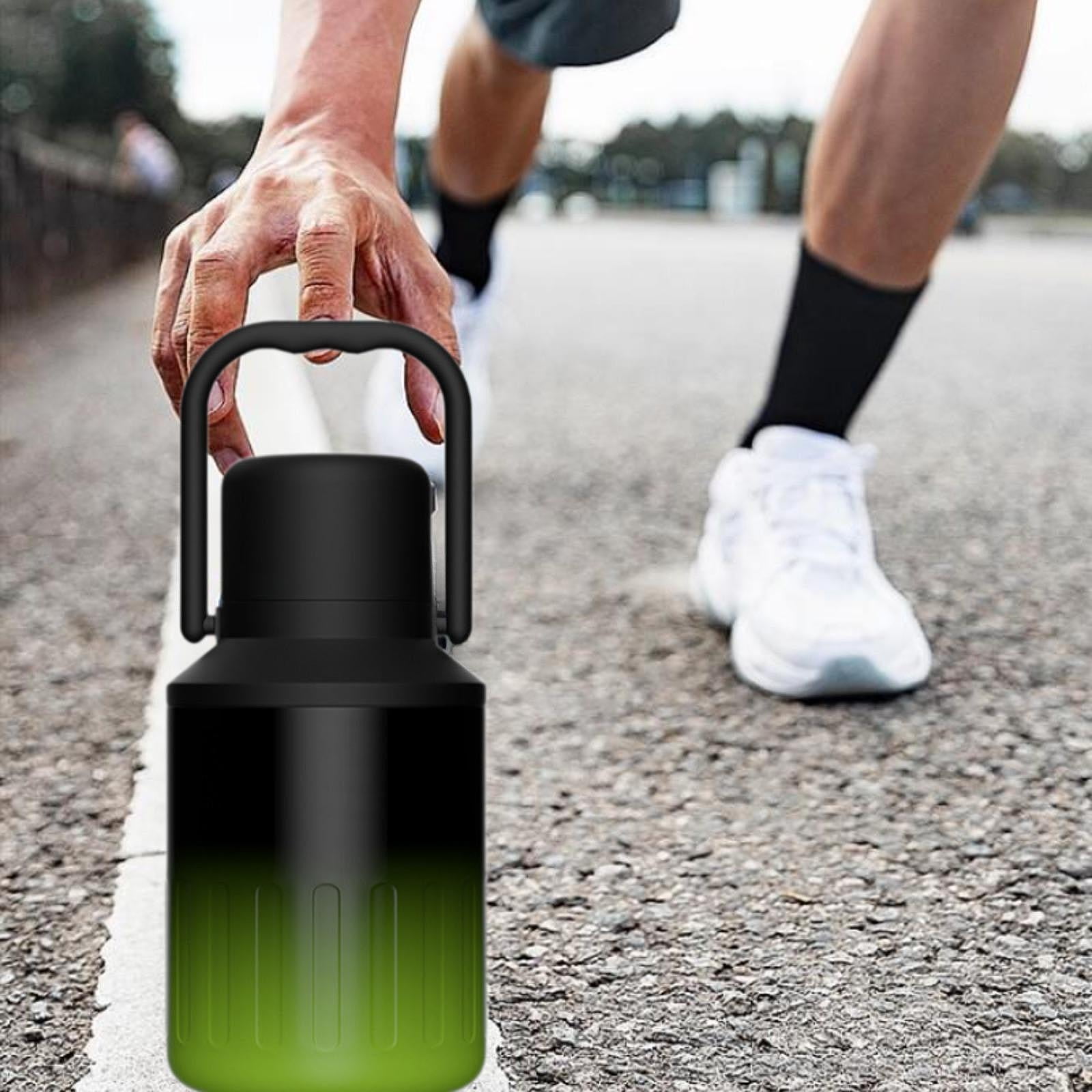 koolsoo Insulated Water Bottle Portable Gift with Handle for Outdoor Fishing Cycling Black Green