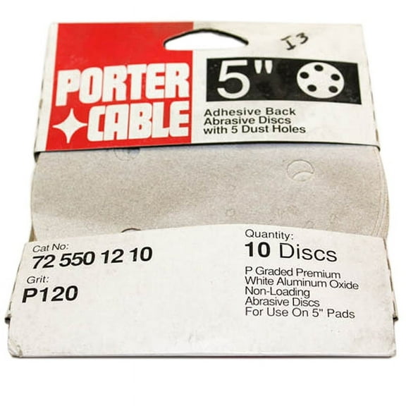Porter-Cable 725501210 Sanding Disc 5" Stick-On, P150 Grit, 10 Pack PC-725501210