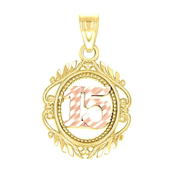 10kt Two-Tone Gold Womens Sweet 15 Anos Quinceanera Charm Pendant