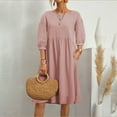 thumbnail image 4 of Baqcunre Maxi Dresses for Women 2024 Ladies Summer Cotton And Linen Solid Fashion Sleeve Loose Cotton And Linen Pocket Dress Dresses for Women 2024 Summer Dresses for Women 2024 Womens Dresses, 4 of 4