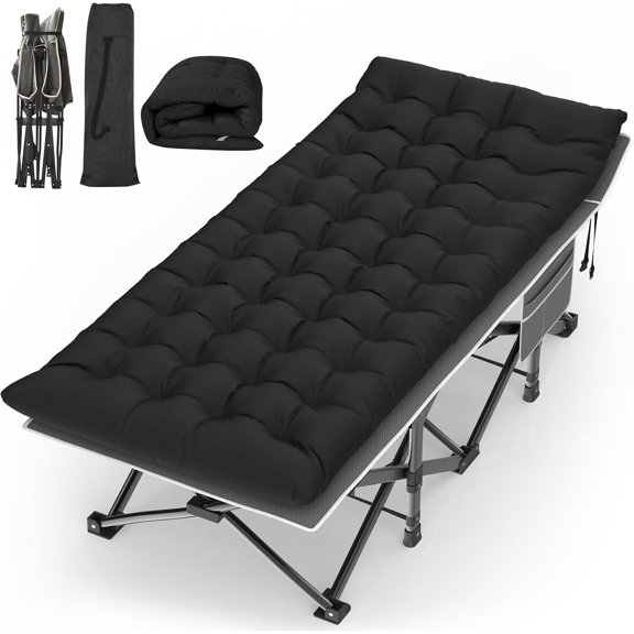 Camping Cot, Folding Camp Bed for Adults with Soft Thicker Cushion