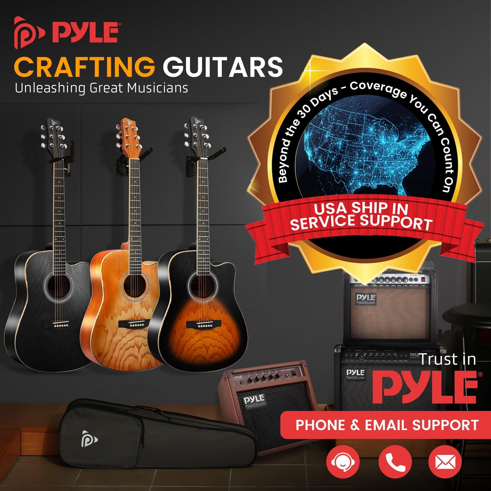 Pyle Steel String Acoustic Guitar Kit, 41" Full Size Cutaway with Ashtree Top, Open Pore Finish, Premium Accessory Set with Armored Gig Bag, Sunburst Teardrop Matte