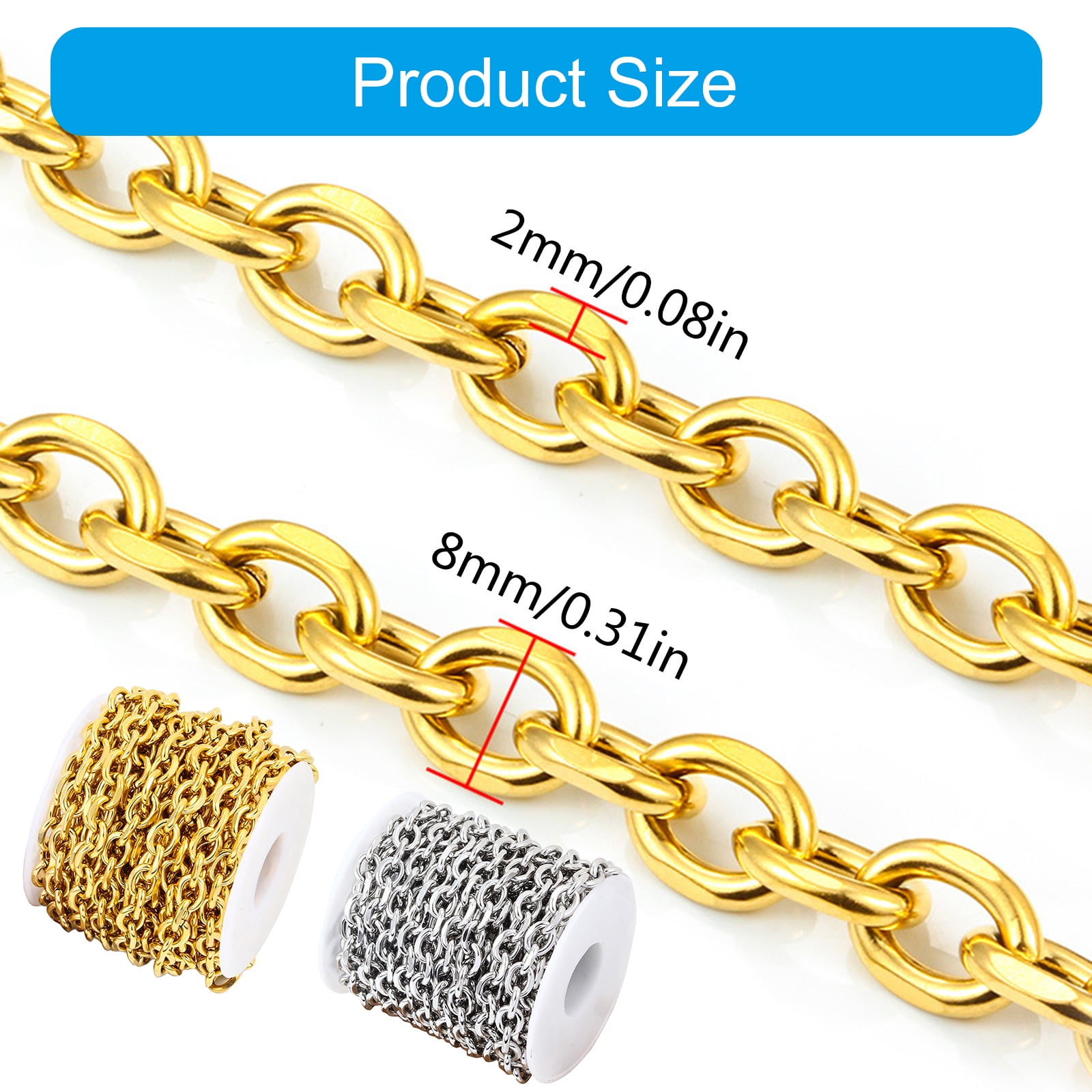 Professional Stainless Steel Chain for Jewelry Making Rolo Chain Bulk for Necklaces and Bracelets Jewelry Kits